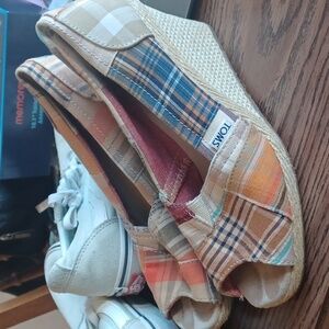 Toms plaid wedges,  3" heel, 7.5